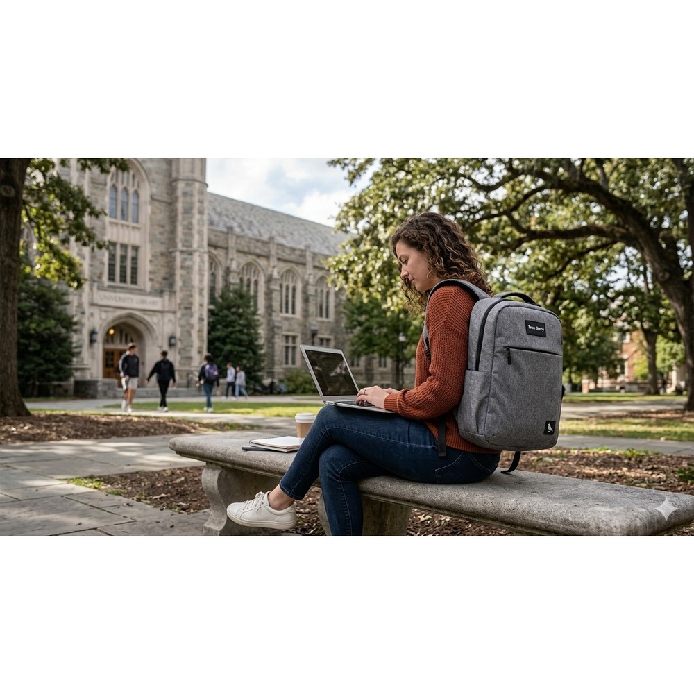 True Story Tech Laptop Backpack Heathered Grey Commuter Travel Rucksack